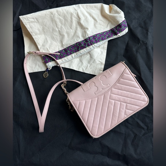 Tory Burch Alexa Combo Crossbody Dark Pink‎ Quartz Quilted Leather